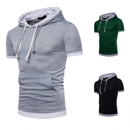 New Fake Two-Piece Fashion Big Size Short-sleeved Hooded T-Shirt