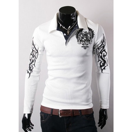 Men's Long-Sleeved T-Shirt Lapel Big Eagle Printing Casual Men's Clothing