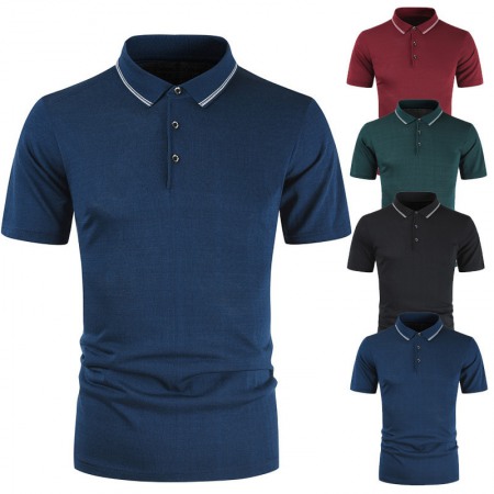 Short-Sleeved Men's Plus Size Short-Sleeved T-Shirt Lapel Color Matching Bottoming Shirt