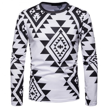 Men's Personality Diamond Symbol Letter Printing Long-Sleeved T-Shirt